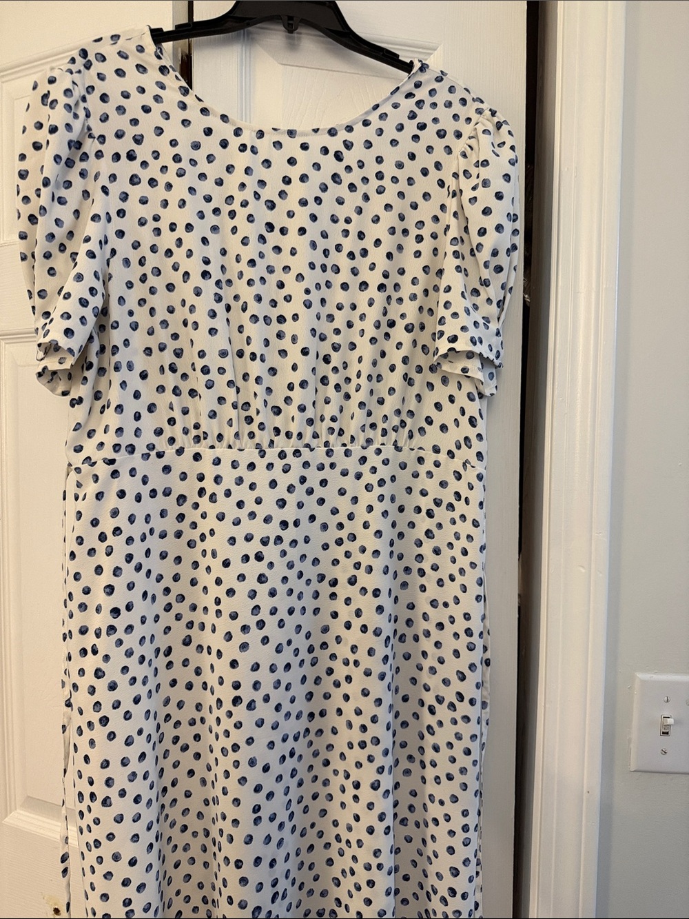 Primark White Midi Dress with Navy Polka Dots